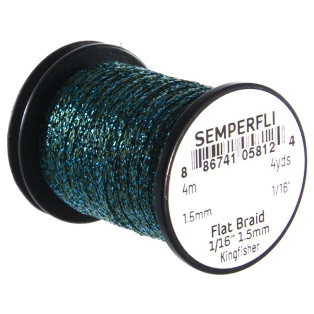 Semperfli Flat Braid 1.5mm 1/16'' Kingfisher / Turquoise Fly Tying Materials