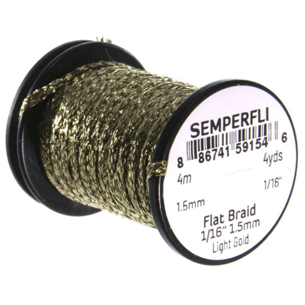 Semperfli Flat Braid 1.5mm 1/16'' Light Gold Fly Tying Materials (Product Length 4.37 Yds / 4m)