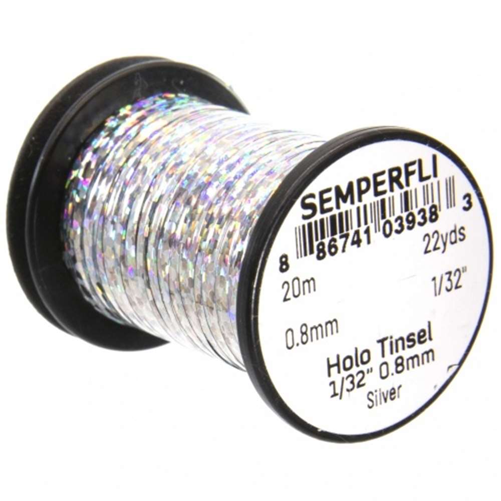 Semperfli Spool 1/32'' Holographic Silver Tinsel Fly Tying Materials (Product Length 21.8 Yds / 20m)