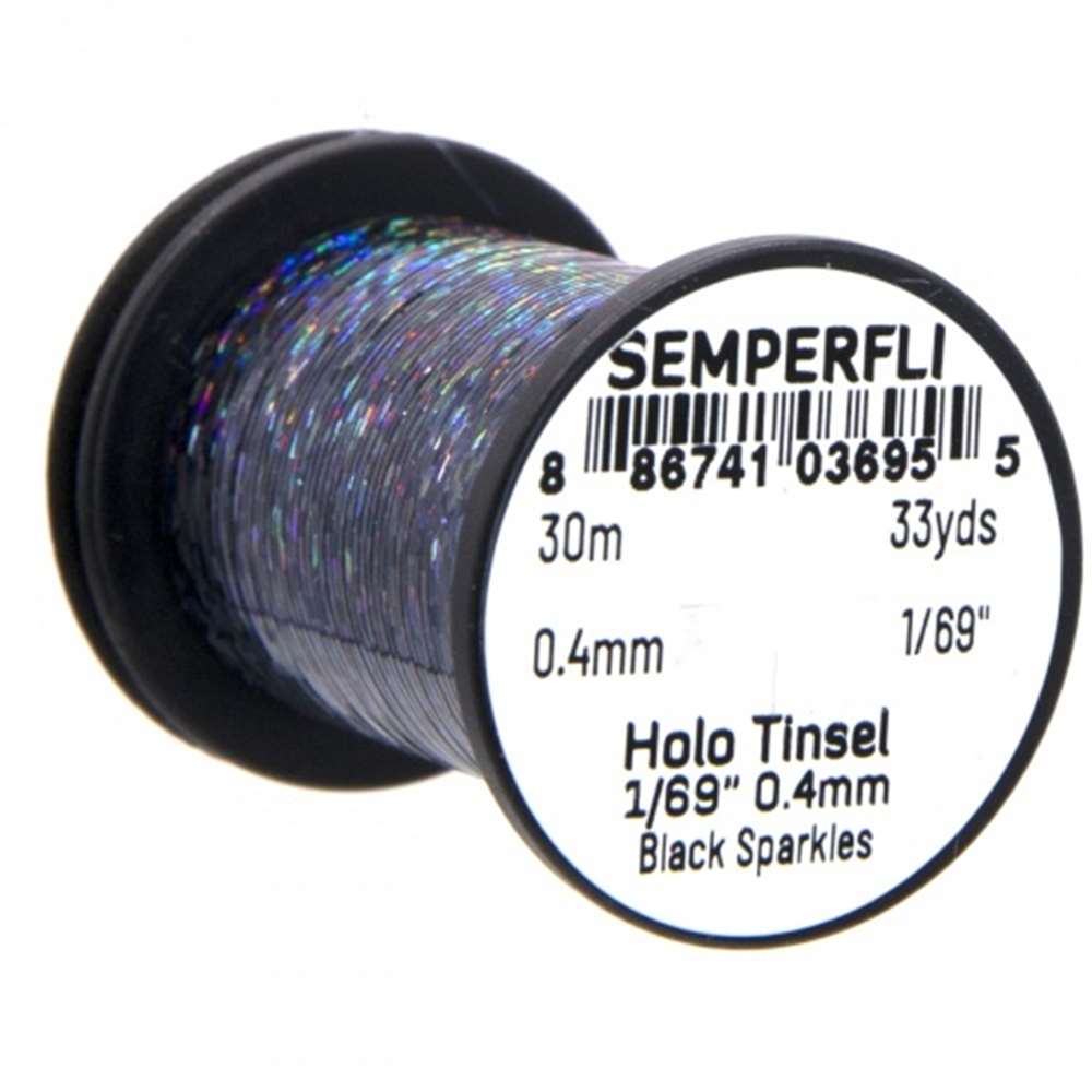 Semperfli Spool 1/69'' Holographic Black Sparkle Tinsel Fly Tying Materials (Product Length 32.8Yds / 30m)