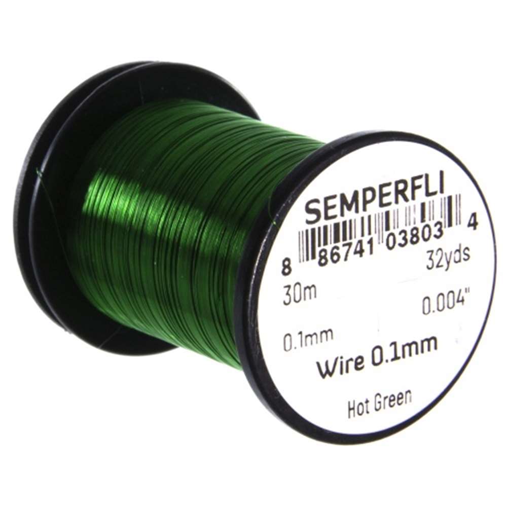 Semperfli Wire 0.1mm Hot Green Fly Tying Materials (Product Length 32.8 Yds / 30m)