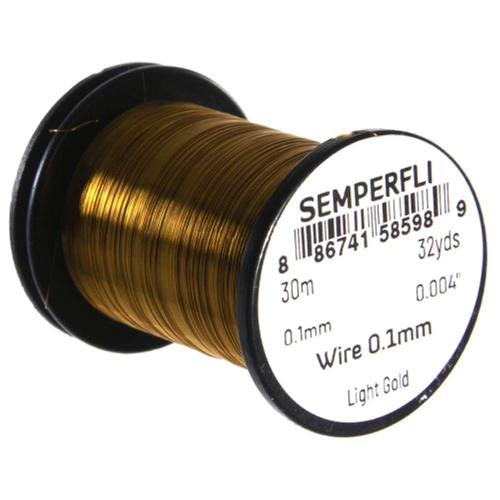 Semperfli Wire 0.1mm Light Gold Fly Tying Materials (Product Length 32.8 Yds / 30m)