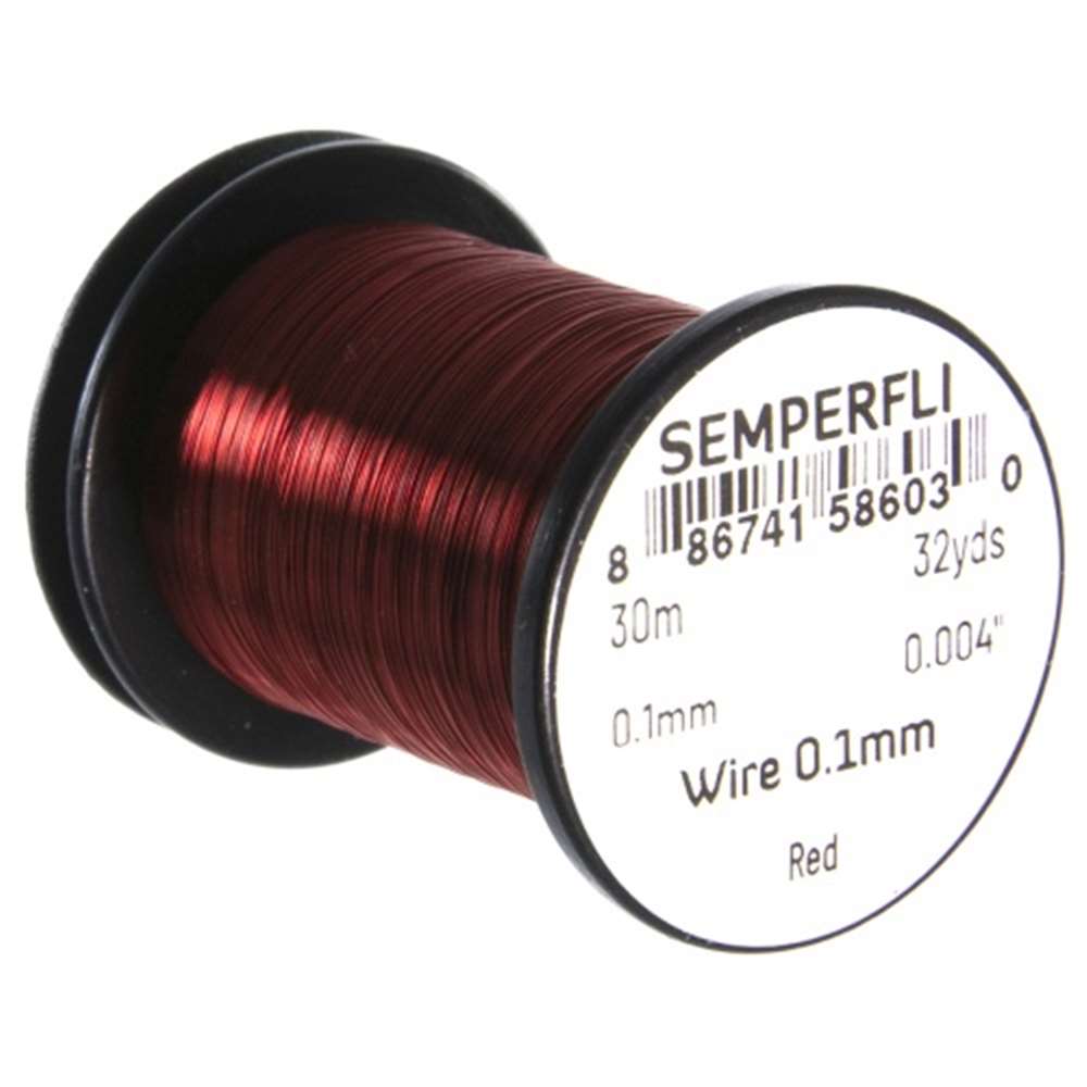 Semperfli Wire 0.1mm Red Fly Tying Materials (Product Length 32.8 Yds / 30m)