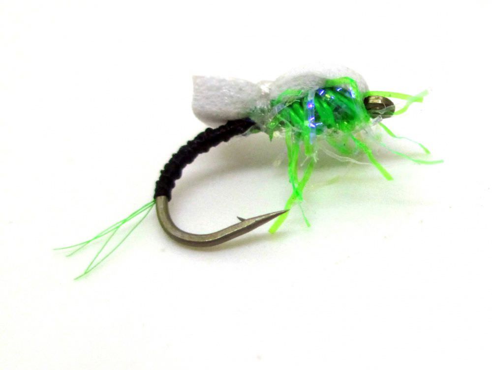 The Essential Fly Sandys Blank Buster Assassin White Back / Green Fishing Fly