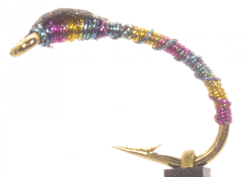 The Essential Fly Sandys Rainbow Irridescent Platinum Blank Buster Buzzer Black Fishing Fly