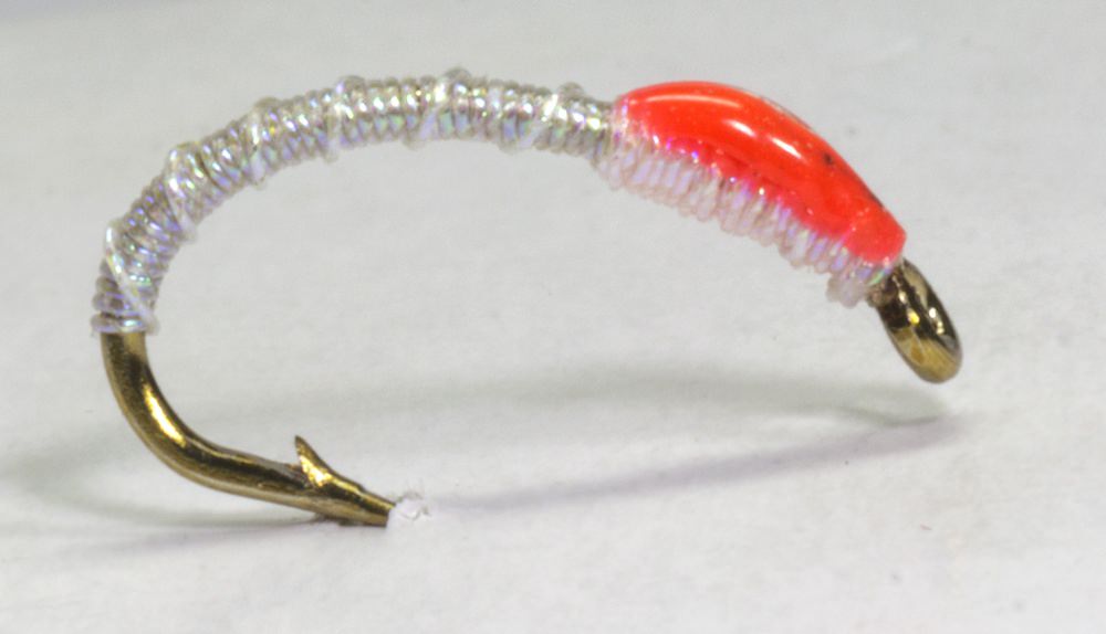The Essential Fly Sandys Irridescent Platinum Blank Buster Buzzer Red Fishing Fly