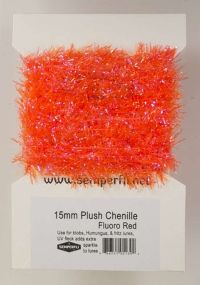 Semperfli 15mm Plush Transluscent Chenille Fluorescent Red Fly Tying Materials (Product Length 1.1 Yds / 1m)
