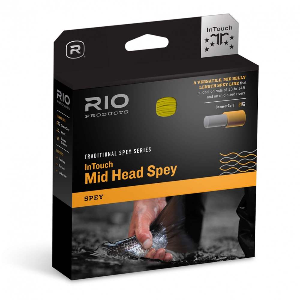 Rio Products Traditional Spey Intouch Mid Head Spey Green / Orange / Straw (Weight Forward) Wf7 Salmon (Salmo Salar) Fishing Fly Line (Length 110ft / 33.6m)